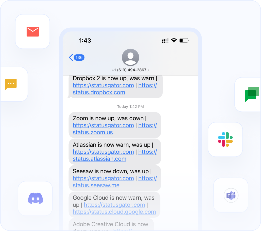 SMS, email, and chat notifications