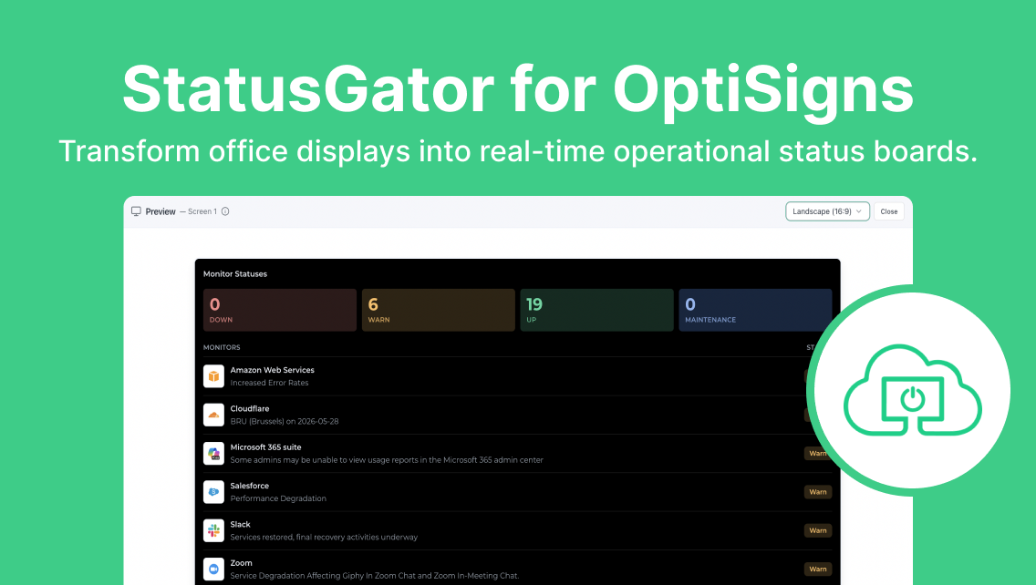 Display StatusGator dashboards on OptiSigns screens
