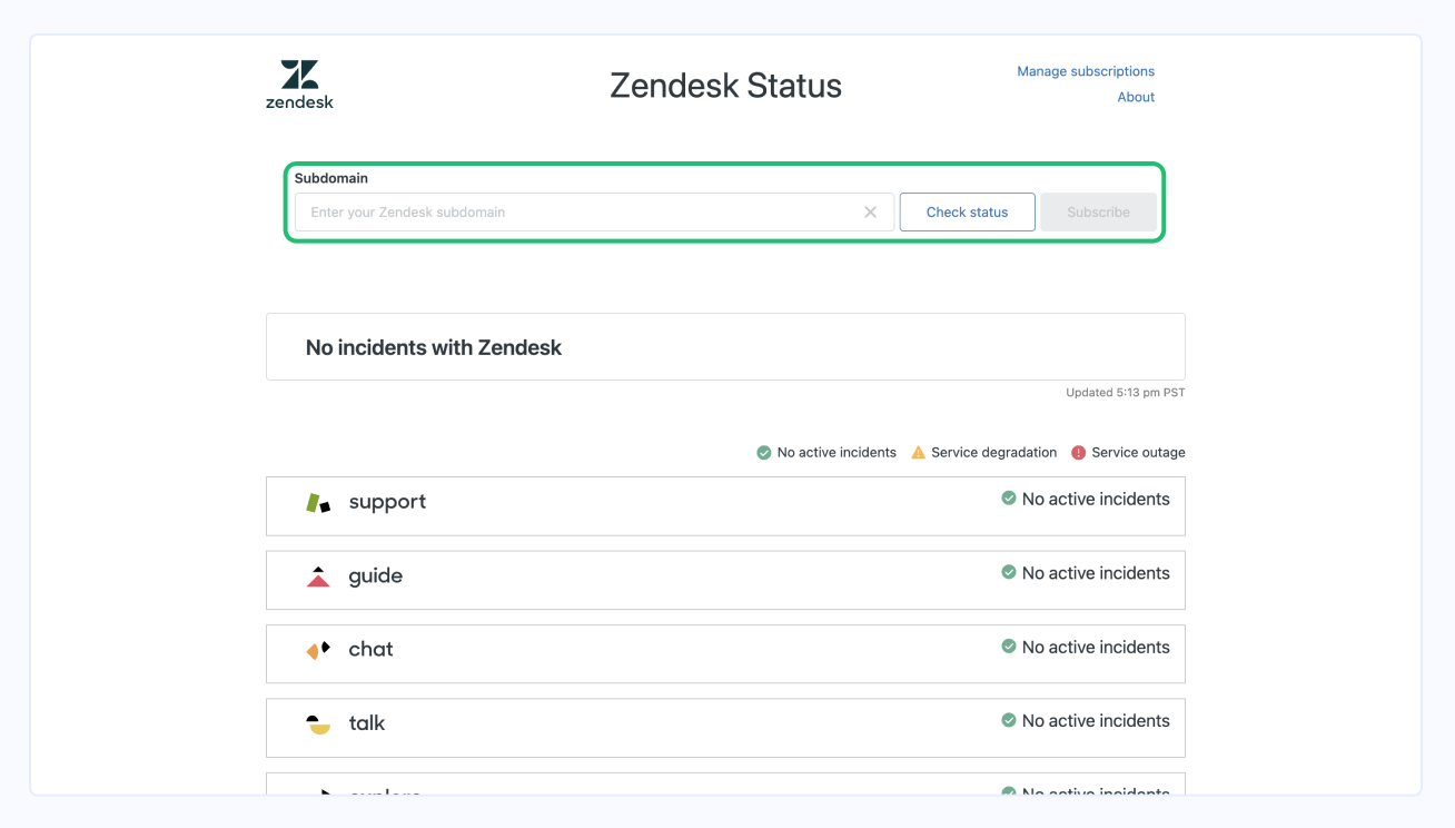 Zendesk status