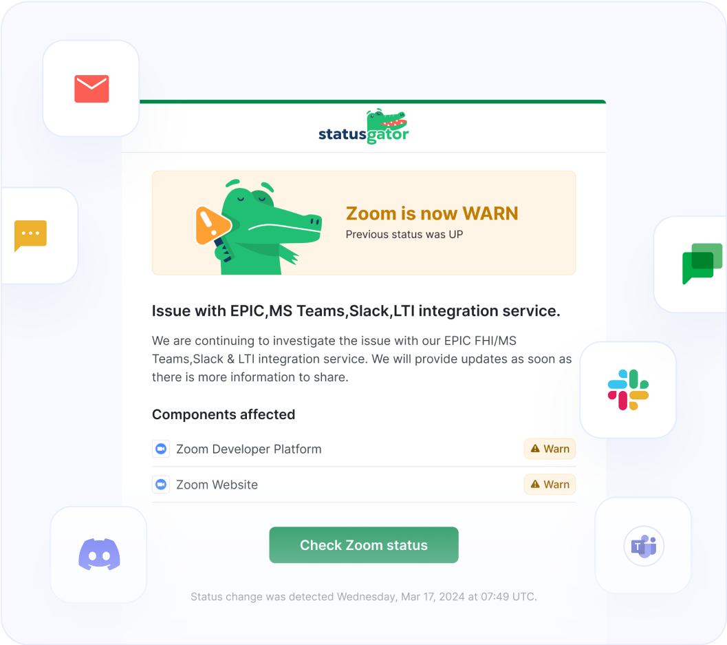Timely outage alerts on competitors' status changes