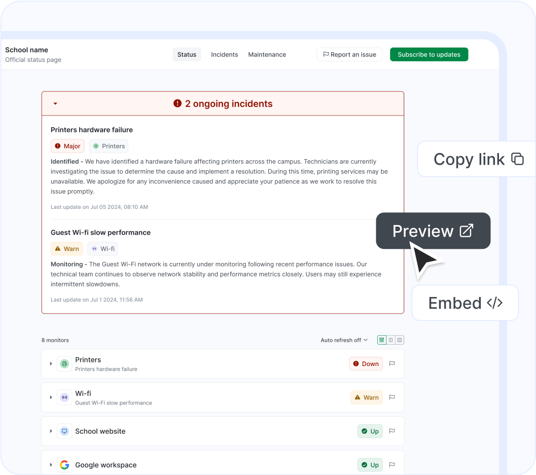 Share unified status page