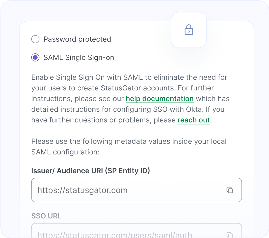 Status page Single Sign On